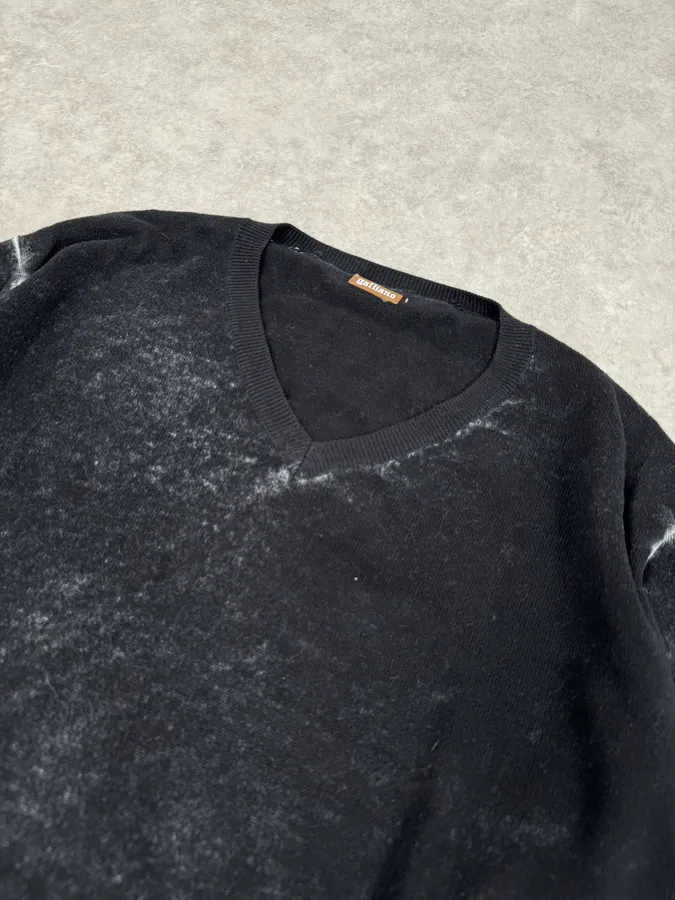 2010s John Galliano Black Eroded White Irregular V Neck Sweater - Image 5