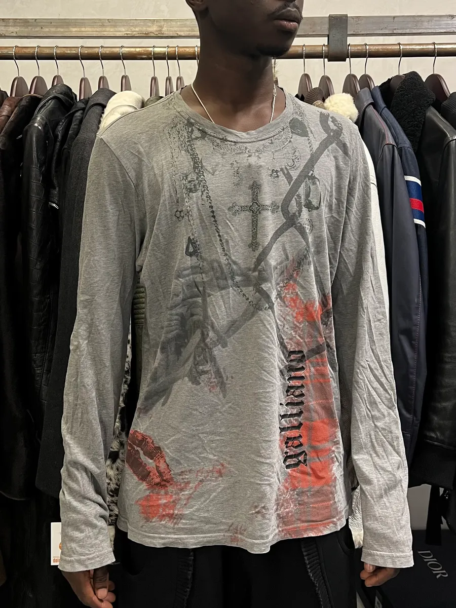 2010s John Galliano Grey Faith Cross Longsleeves - Image 2