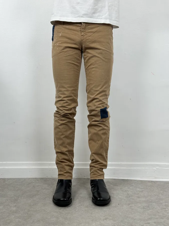 2010s John Galliano Skinny Beige UK Flag Pocket Pants - Image 2