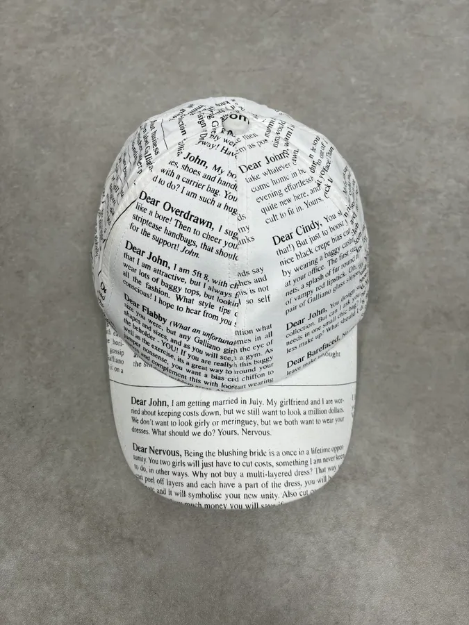 2010s John Galliano White Newspaper Baseball Cap - Image 4