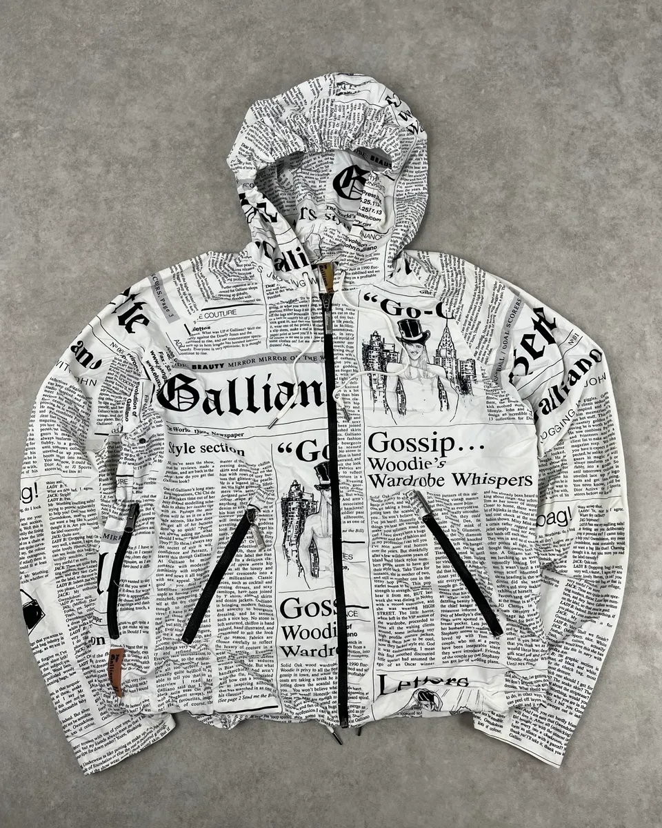2010s John Galliano White Newspaper Magazine Hooded Windbreaker Jacket - Image 3
