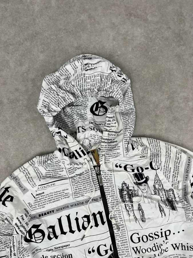 2010s John Galliano White Newspaper Magazine Hooded Windbreaker Jacket - Image 4