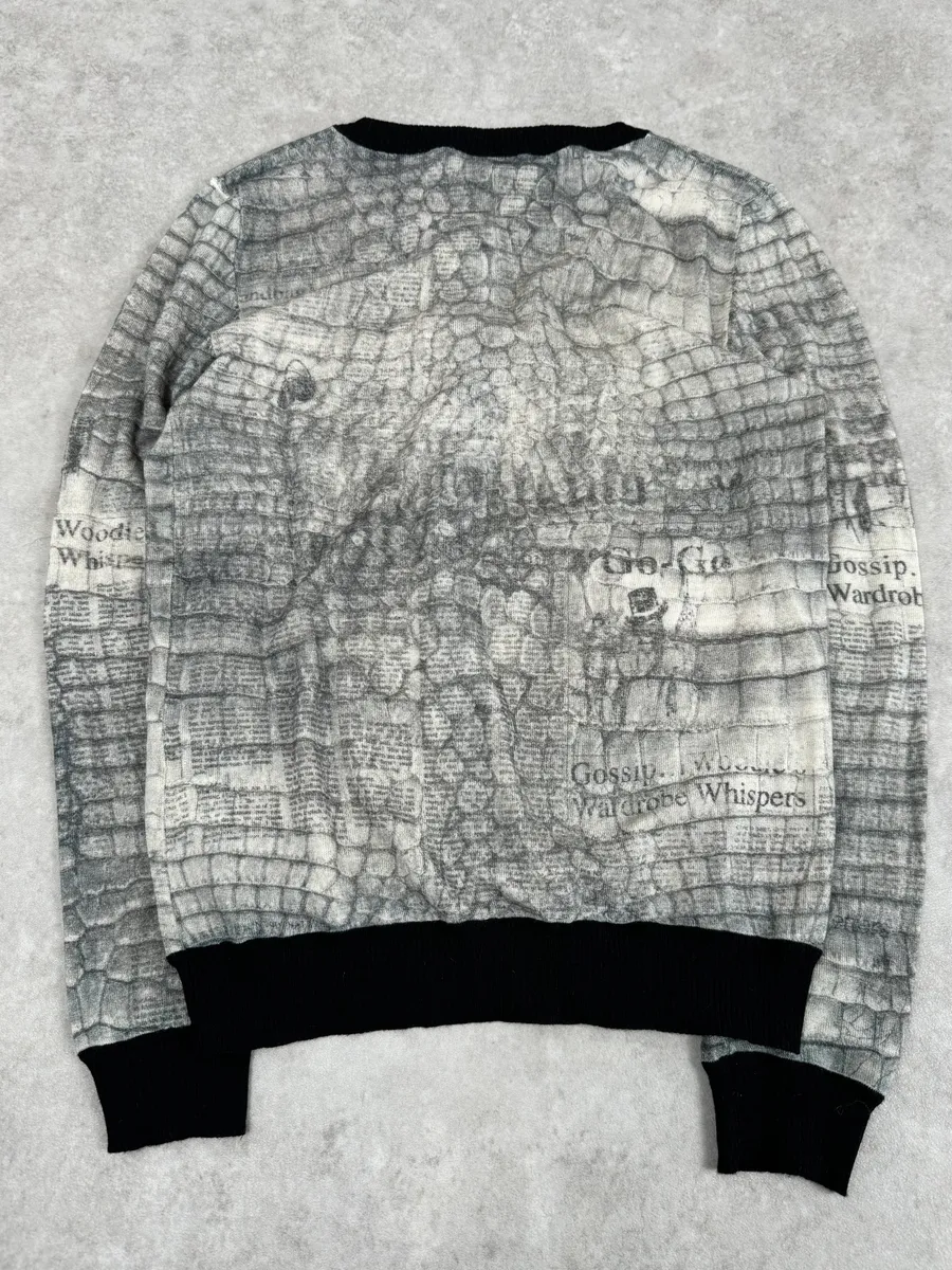 2010s John Galliano Wool White & Grey Newspapers Magazine Cardigan - Image 6