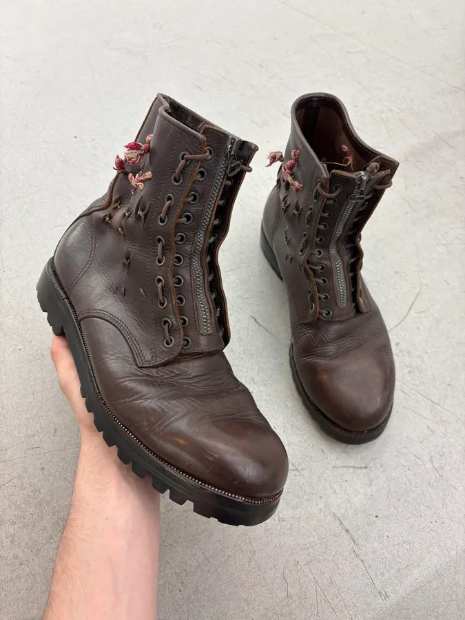 2010s Lanvin Brown Leather Laced Zip Boots