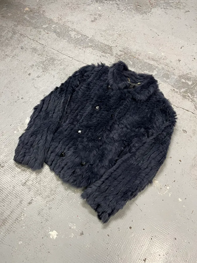 2010s Marc Jacobs Navy Rabbit Fur Officer Jacket - Image 4