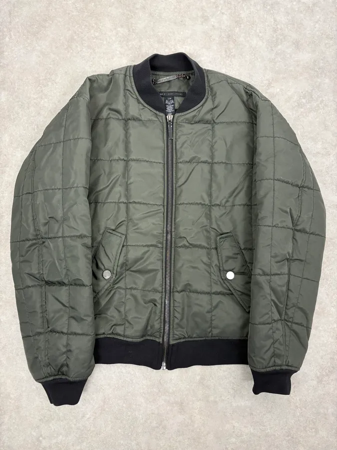 2010s Marc Jacobs Olive Quilted Nylon Bomber Jacket