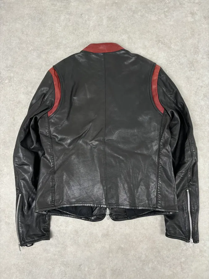 2010s Marni Black Contrast Red Collar Biker Leather Jacket - Image 5