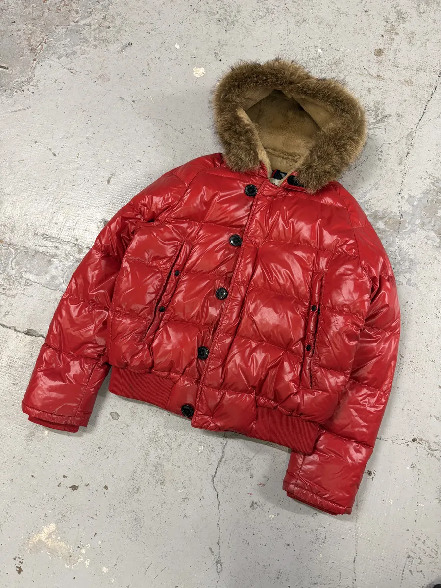 2010s Moncler Red Premium Puffer Fur Hooded Jacket - Image 7