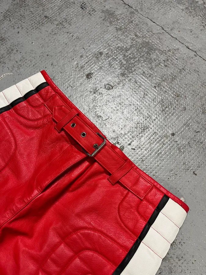 2010s Moschino Couture Red Leather Contrast Stripe Skirt - Image 5