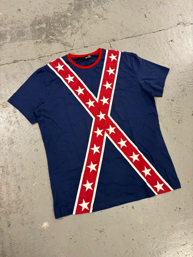 2010s Moschino Navy Cross Stars Flag T-Shirt - Image 4