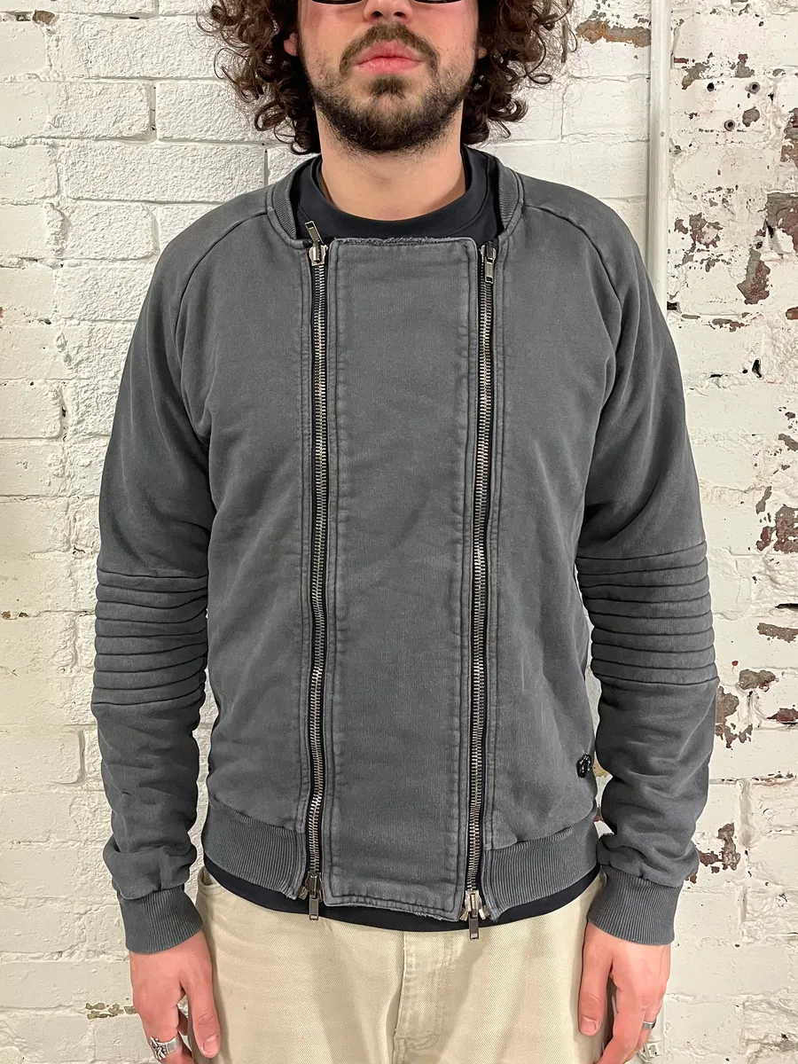 2010s Pierre Balmain Double Zip Horpist Grey Biker Sweater - Image 2