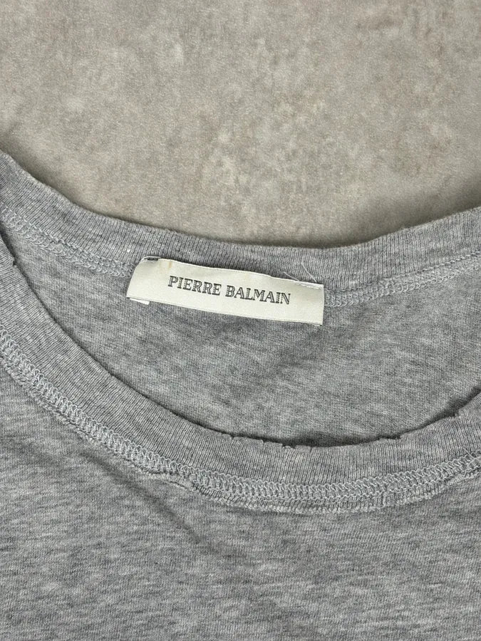 2010s Pierre Balmain Grey Destructured Circle Signature T-Shirt - Image 8