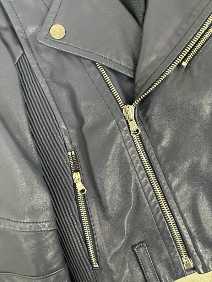 2010s Pierre Balmain Perfecto Biker Blue Leather Jacket - Image 9