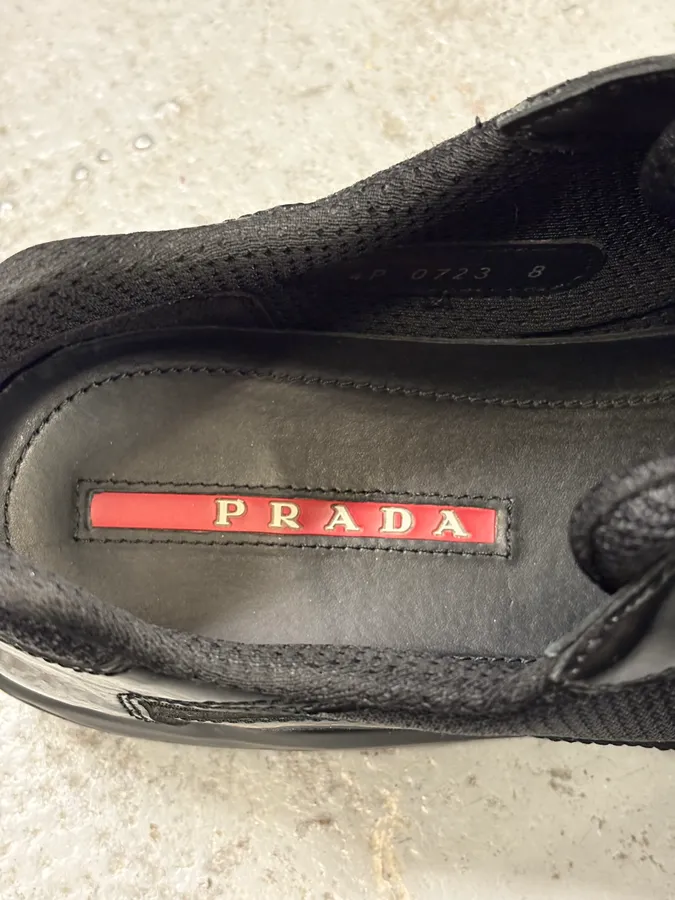 2010s Prada America’s Cup Black Scratches Leather Sneakers - Image 10