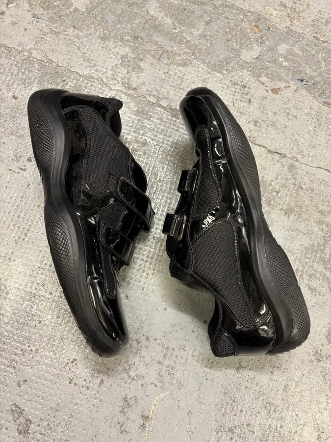 2010s Prada America’s Cup Black Scratches Leather Sneakers - Image 6