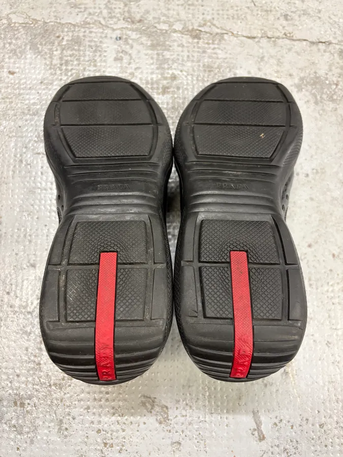 2010s Prada America’s Cup Black Scratches Leather Sneakers - Image 8