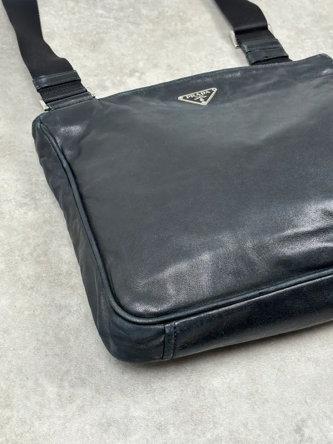 2010s Prada Black Leather Minimalist Shoulder Bag - Image 10