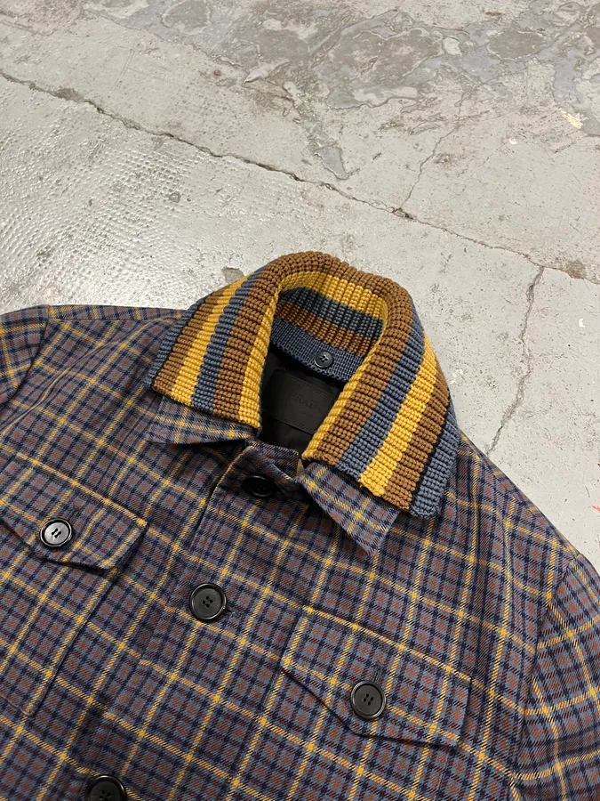 2010s Prada Wool Checkered Detachable Colar Jacket - Image 6