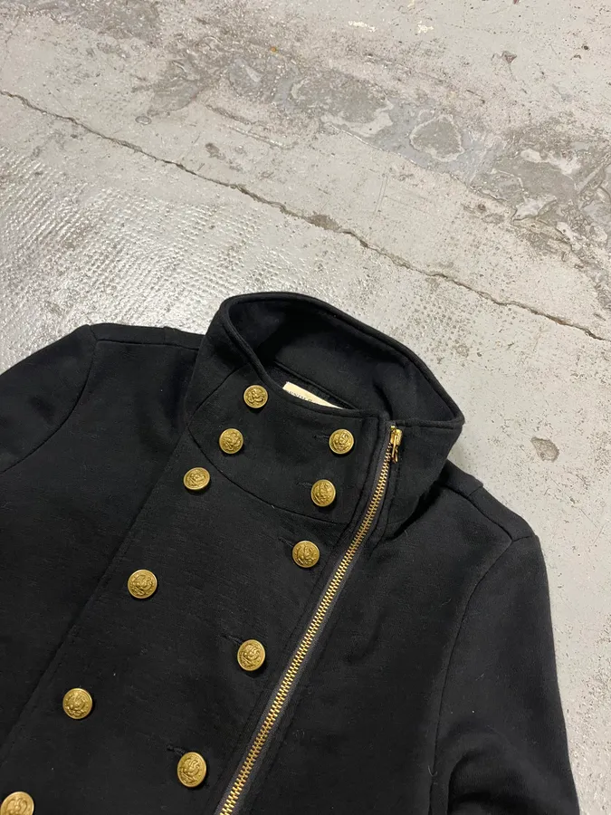 2010s Ralph Lauren Asymmetrical Zip Buttoned Officer Black Jacket - Image 5