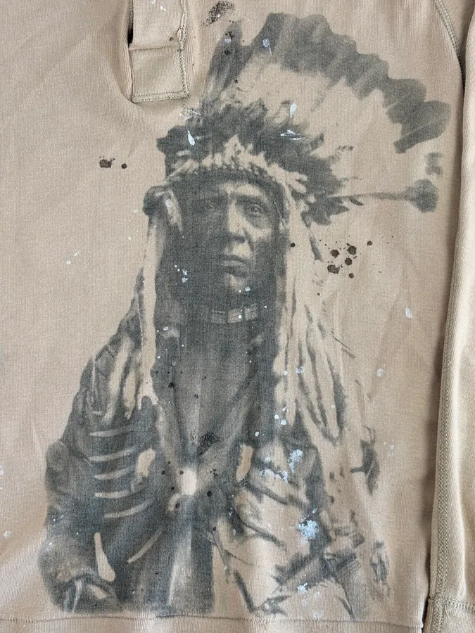2010s Ralph Lauren Beige Native American Indian Henley Longsleeve - Image 5