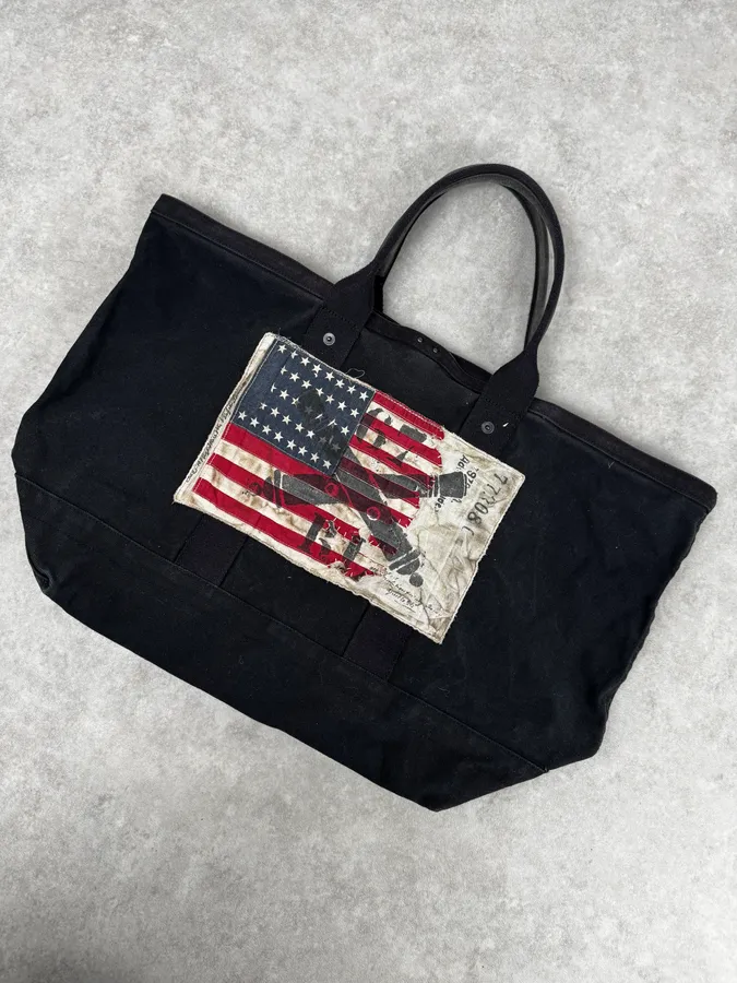 2010s Ralph Lauren Black USA Flag Patch Tote Bag - Image 5