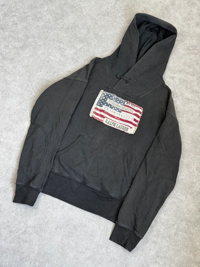 2010s Ralph Lauren Dark Grey USA Flag Buttoned Hoodie - Image 5