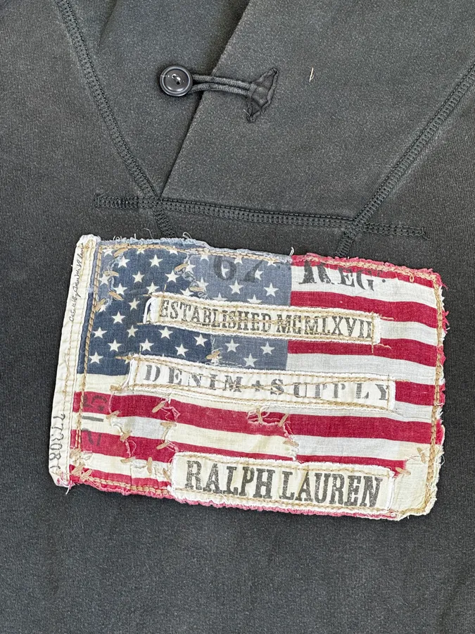 2010s Ralph Lauren Dark Grey USA Flag Buttoned Hoodie - Image 7