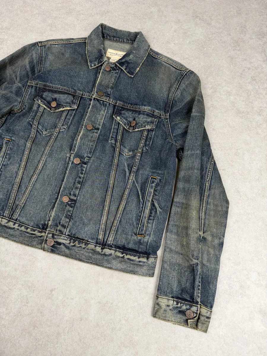 2010s Ralph Lauren Denim & Supply Blue Eagle Faded Denim Jacket - Image 6