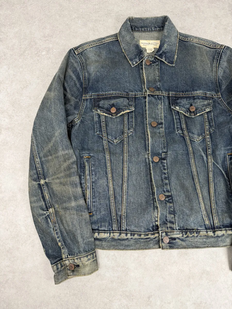 2010s Ralph Lauren Denim & Supply Blue Eagle Faded Denim Jacket - Image 9