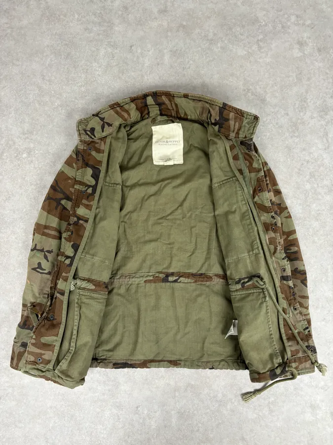 2010s Ralph Lauren Denim Supply USA Flag Distressed Camo Green Jacket - Image 7