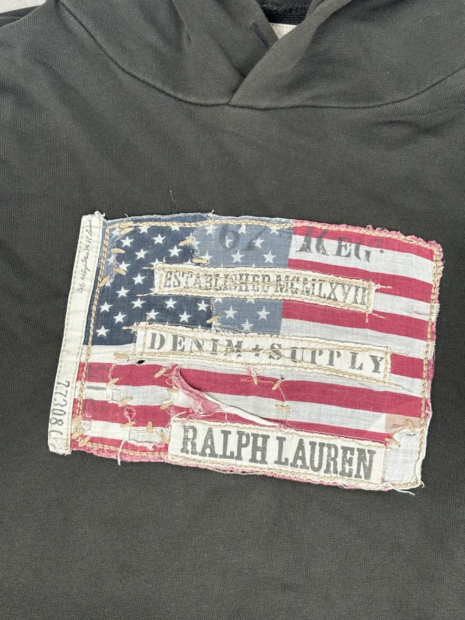 2010s Ralph Lauren Distressed Army USA Flag Hoodie - Image 7