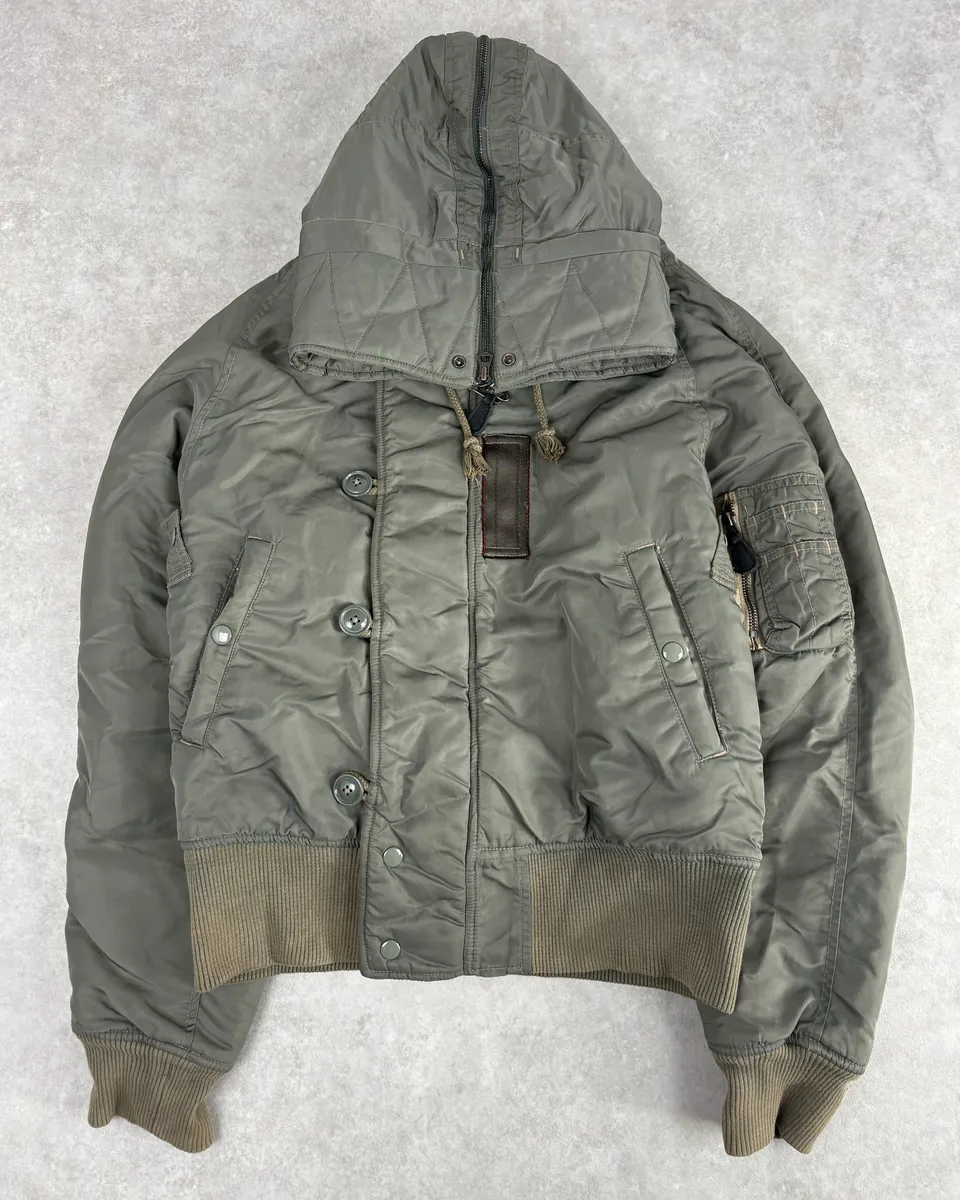 2010s Ralph Lauren Green Aviator Detachable Hood Bomber Jacket