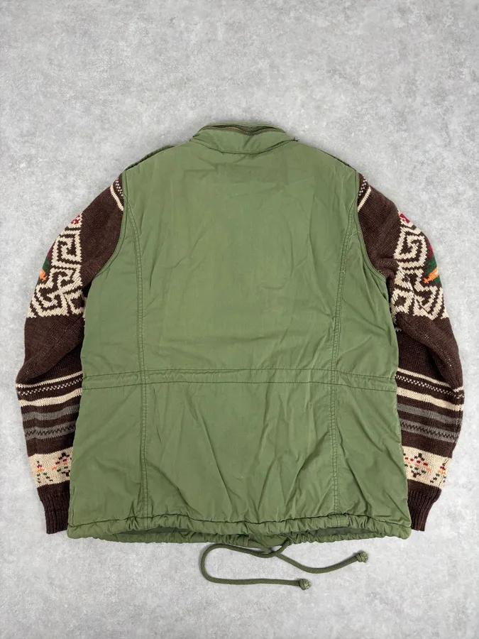 2010s Ralph Lauren Green & Brown Nylon Military Knit Sleeves Cargo Jacket - Image 5