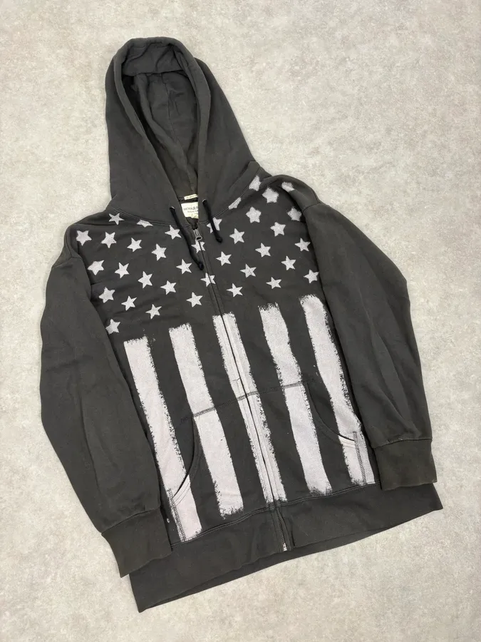2010s Ralph Lauren Grey Star USA Flag Zip-up Hoodie - Image 4