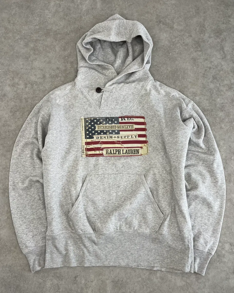 2010s Ralph Lauren Grey USA Flag Hoodie Sweater - Image 4