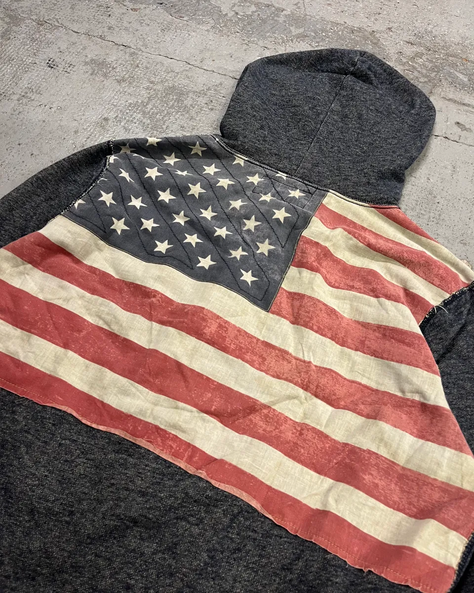 2010s Ralph Lauren Grey USA Flag Zip-up Hoodie - Image 8