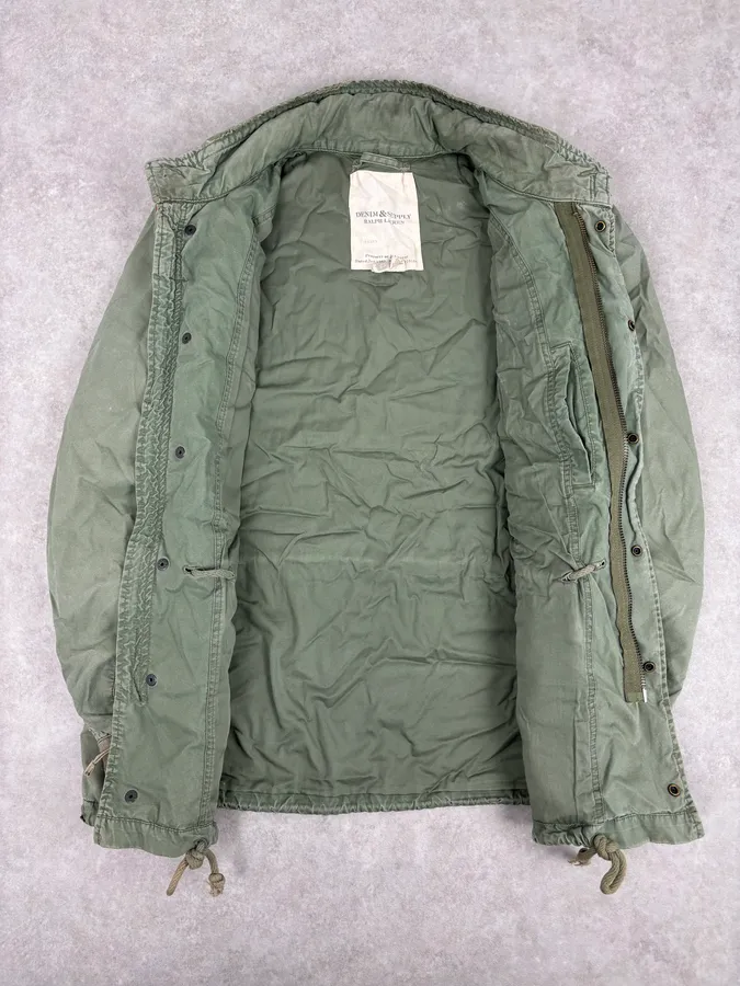 2010s Ralph Lauren Khaki Field Jacket Nylon Striped Military Jacket - Image 7