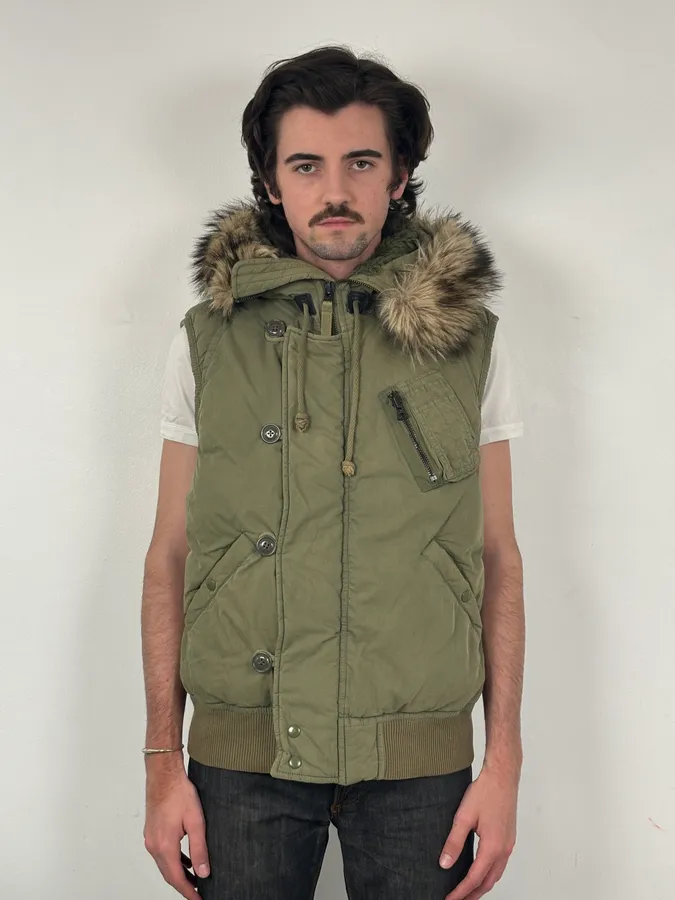 2010s Ralph Lauren Khaki Removable Fur-Lined Vest - Image 2
