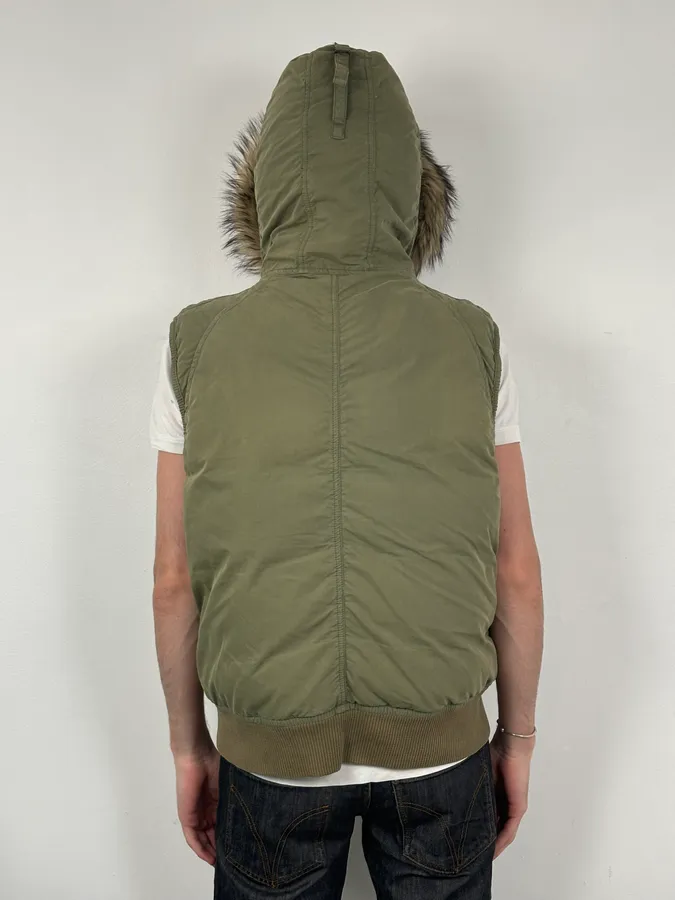 2010s Ralph Lauren Khaki Removable Fur-Lined Vest - Image 4