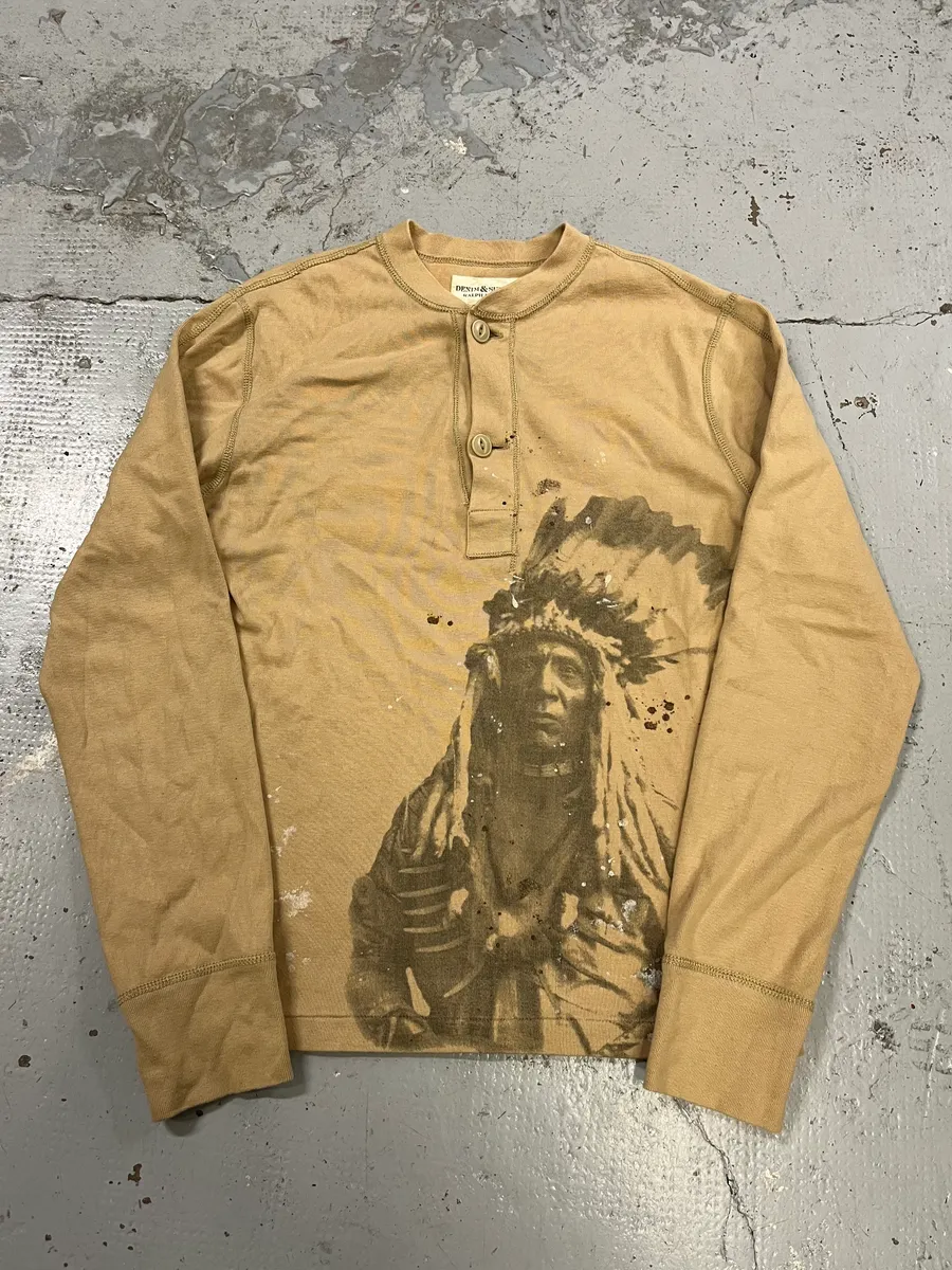 2010s Ralph Lauren Native American Chief Beige Henley Sweater - Image 4