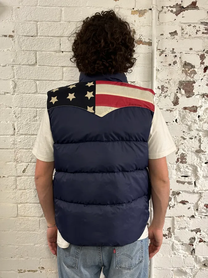 2010s Ralph Lauren Navy Camo Reversible American Flag Puffer Vest - Image 4
