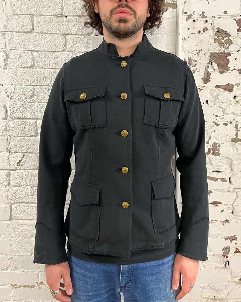 2010s Ralph Lauren Officer Gold Buttoned Multi Pockets Black Jacket - Image 2