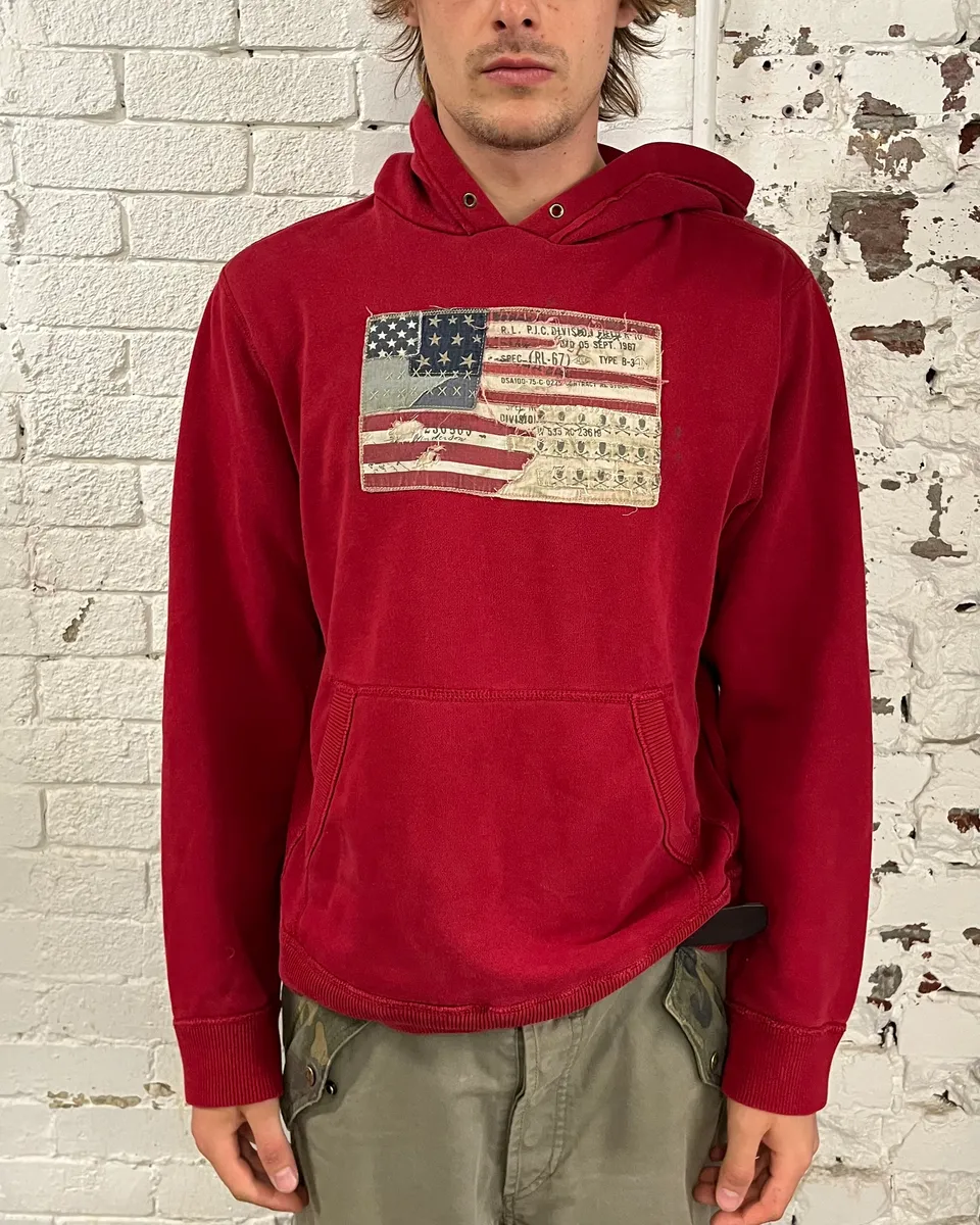 2010s Ralph Lauren Red Flag USA Flag Hoodie - Image 2
