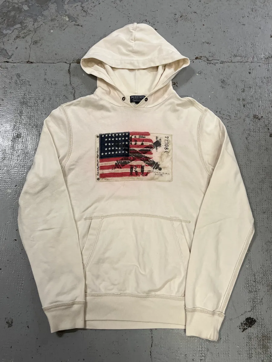 2010s Ralph Lauren USA Flag White Hoodie - Image 4