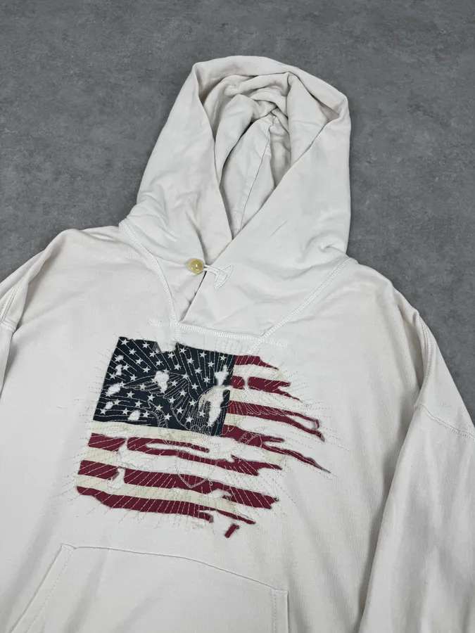 2010s Ralph Lauren White Creamy American Flag Hoodie Sweater - Image 5