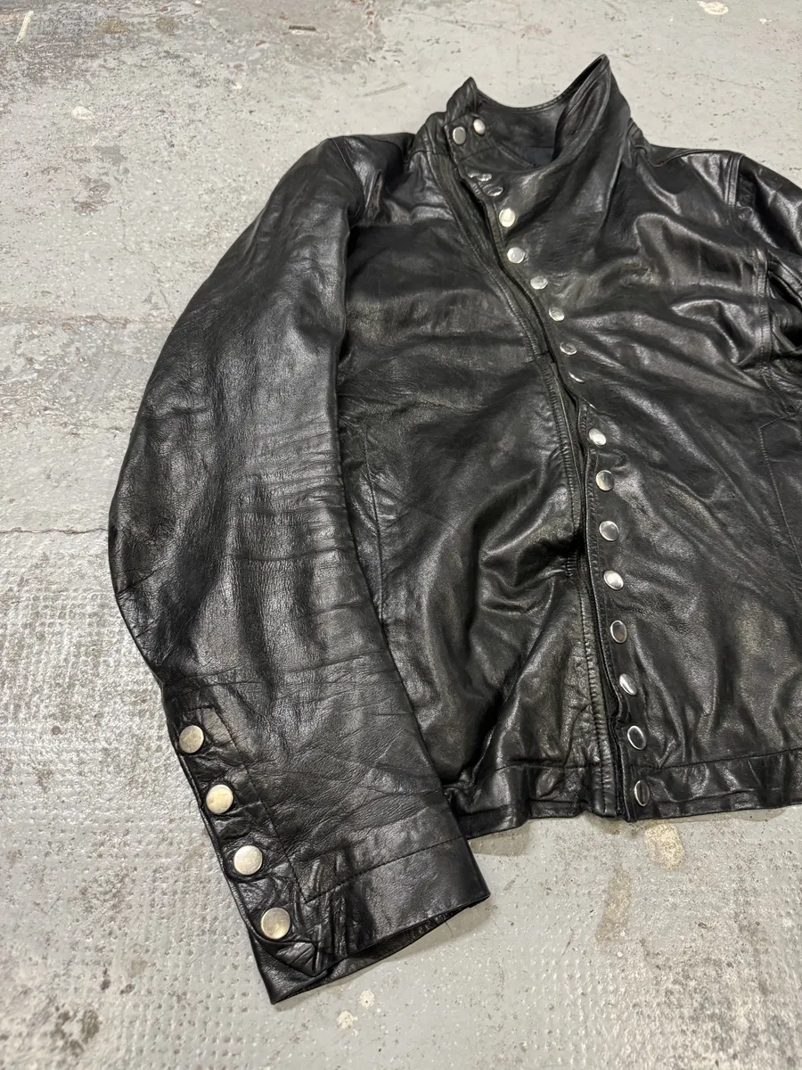 2010s Rick Owens Asymmetrical Avant-Garde Black Leather Jacket - Image 11