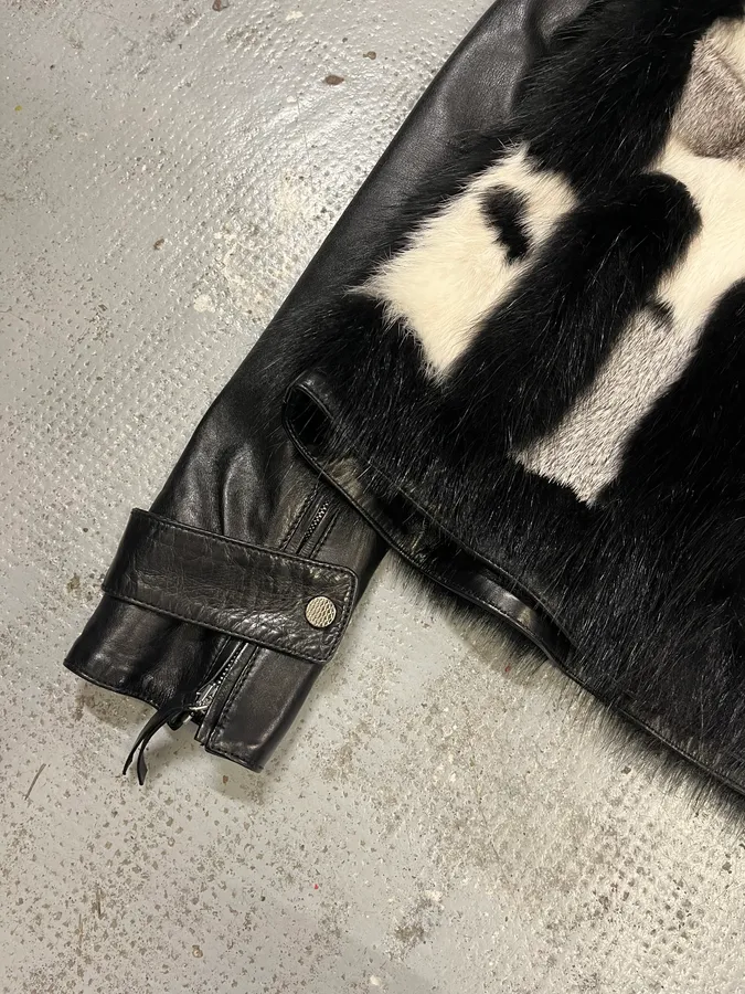 2010s Roberto Cavalli Fur Piano Black & White Leather Jacket - Image 6