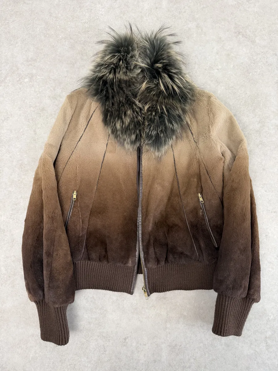 2010s Roberto Cavalli Gradient Leather Bomber Jacket with Faux Fur Collar - Image 4