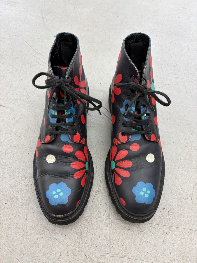 2010s Saint Laurent Black Floral Leather Combat Boots - Image 2
