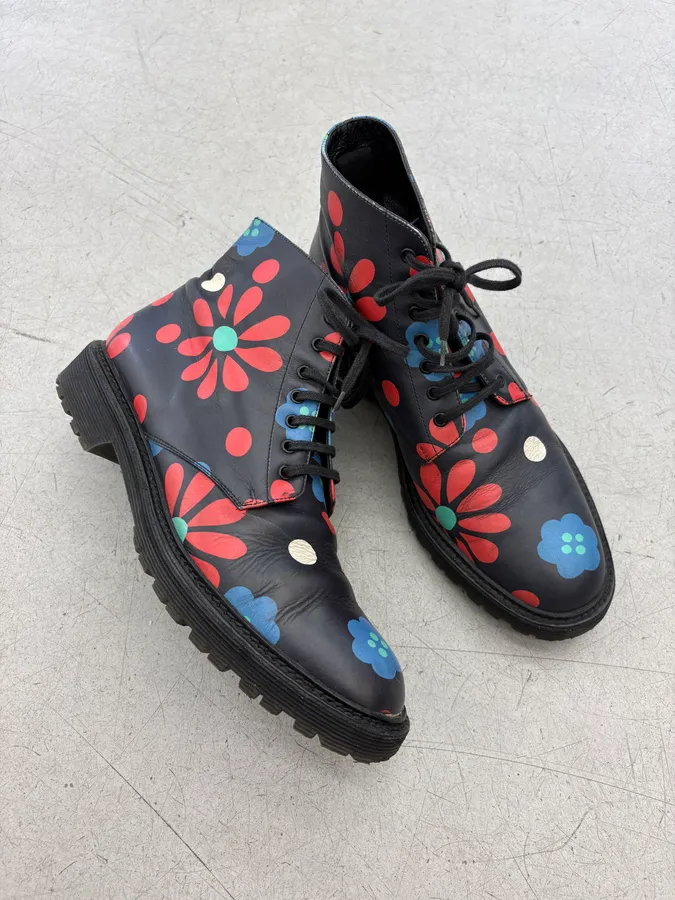 2010s Saint Laurent Black Floral Leather Combat Boots - Image 5